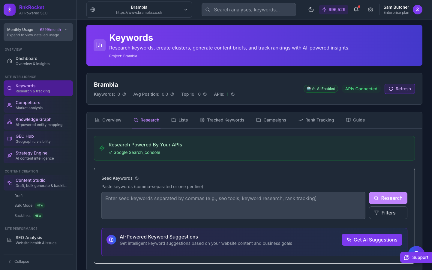 Keyword tracking showing ranking improvements