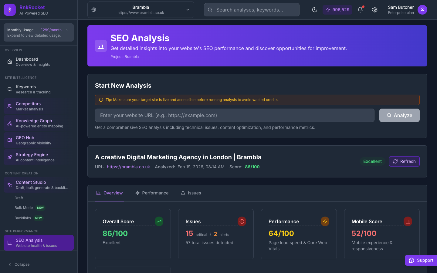 SEO analysis with actionable fix steps